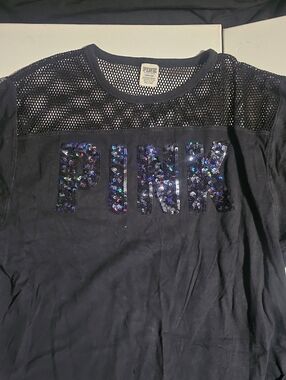 RARE VS Victoria's Secret PINK Bling sequin jersey top-EUC HTF